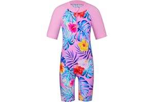 BAOHULU Girls One Piece Swimsuit with Matching Hairband UPF 50+ UV Long Sleeve Bathing Suit Zipper Beach Rashguard Swimwear