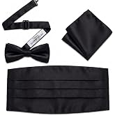 Men's Satin Cummerbund, Pre-Tied Bow Tie &amp; Pocket Square Set | 3 Piece Set. Fits necks up to 20" and waists up to 48". For weddings and formal events.