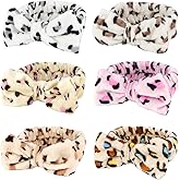 WHAVEL Hairband, 6 Pack Leopard Spa Headband Makeup Headband for Washing Face, Microfiber Bow Headbands Facial Fluffy Hair Band for Washing Face, Ideal for Skincare, Yoga, Shower, Party