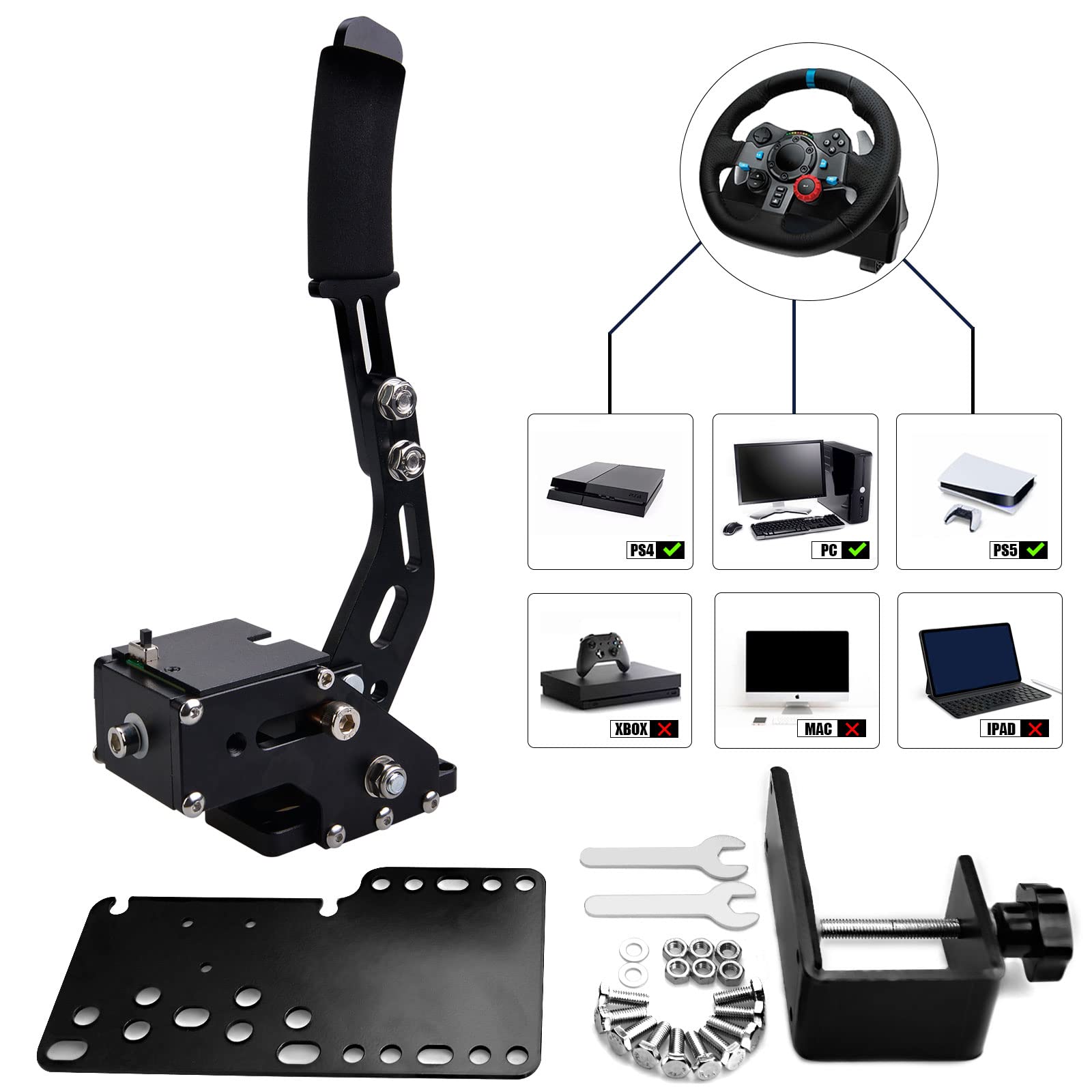 Photo 1 of CNRAQR PC/PS4/PS5 Racing Game USB Handbrake 16Bit SIM for Racing Games, Compatible with Logitech G29 Simulate Linear Handbrake Realize Switch Control?With Fixing Clip and Plate