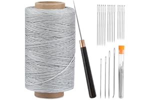 TLKKUE Leather Upholstery Sewing Waxed Thread Kit, 273 Yards Waxed Thread Sewing Needle Straight Awl, Heavy Duty Wax String Sewing Kit for Upholstery Repair Leather Crafting DIY Sewing (Light Grey)
