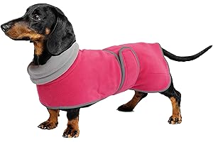 Geyecete Dachshund Sweaters for Dogs - Perfect Winter Coat with Padded Fleece Lining and High Collar - Dog Snowsuit with Adjustable Bands - Pink - S
