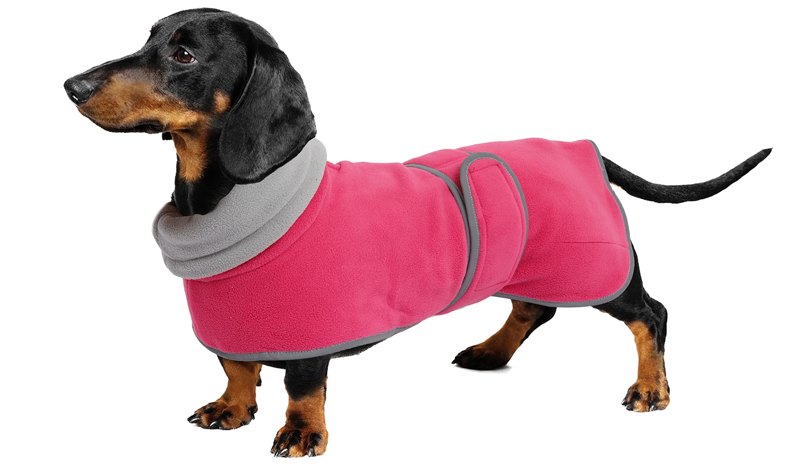 Geyecete dachshund coat with Warm Thermal Quilted, Dog miniature dachshund coats with Warm Fleece Lining, Outdoor Dog Apparel with Adjustable Bands-Pink-L