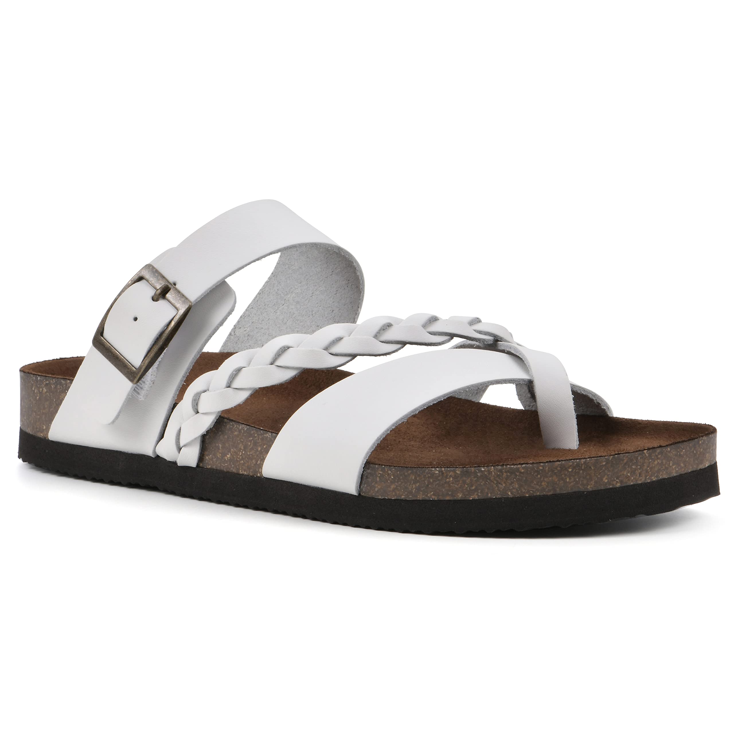 WHITE MOUNTAIN Shoes Hazy Footbed Sandal, White/Leather, 6 M Image