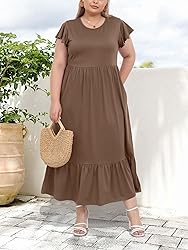 Moon Wood Women's 2025 Plus Size Casual Dress Crew