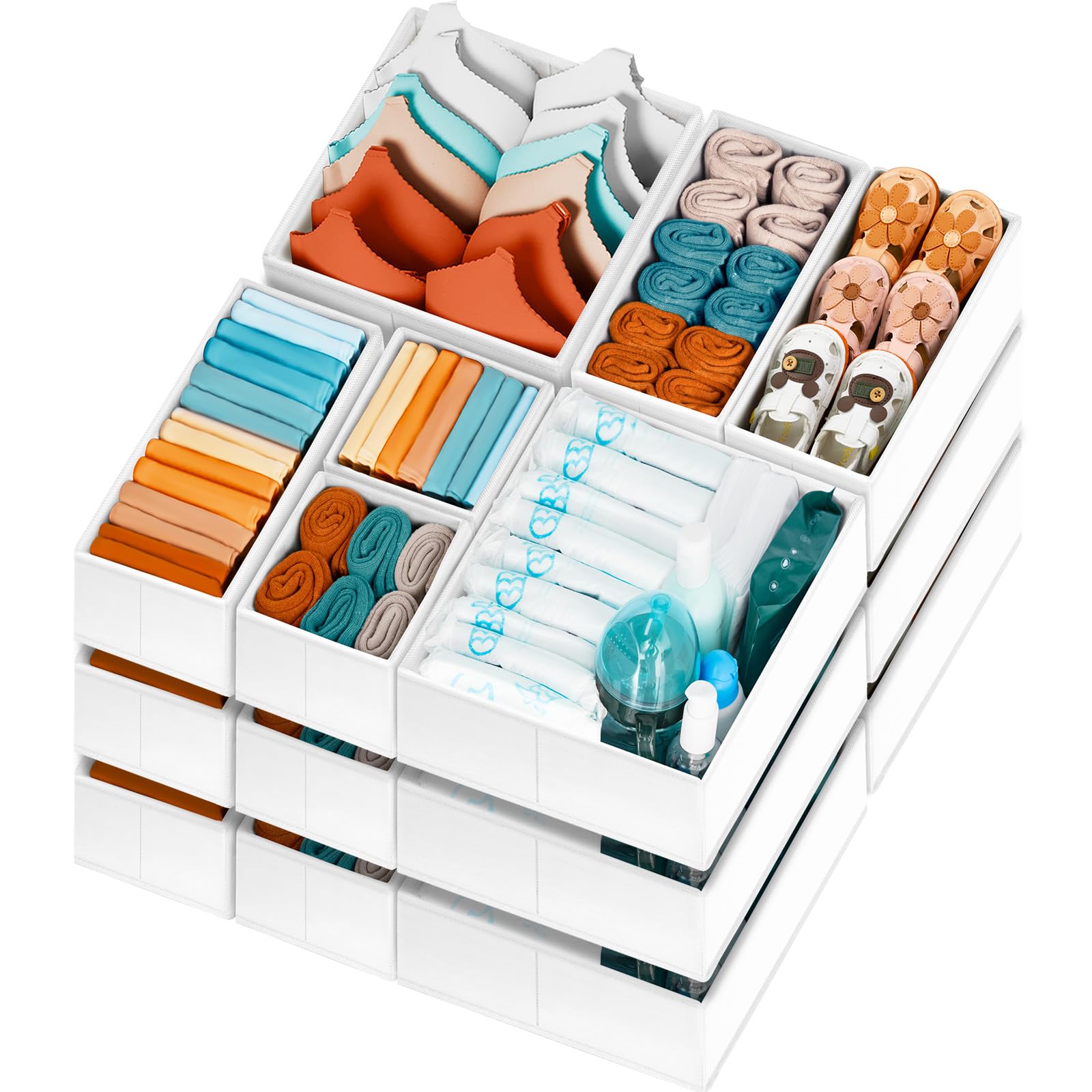 Photo 1 of ?FAMILY PACK?Drawer Organizer Clothes, 20 Pack Dresser Organizer Bins for Baby Clothes - Underwear Bra Sock Organizer - Fabric Closet Organization and Storage Dividers for Nursery Bedroom Dorm