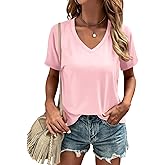 Cosonsen Women's Tops V-Neck Short Sleeve Tshirts Tees Casual Summer Top
