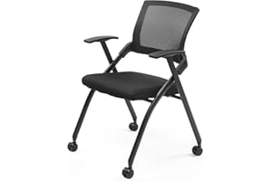 MARCOLOR Folding Conference Room Chair with Wheels, Stackable Office Guest Chair with Cushioned Seat & Supportive Back, 350lbs Capacity, Black, Single