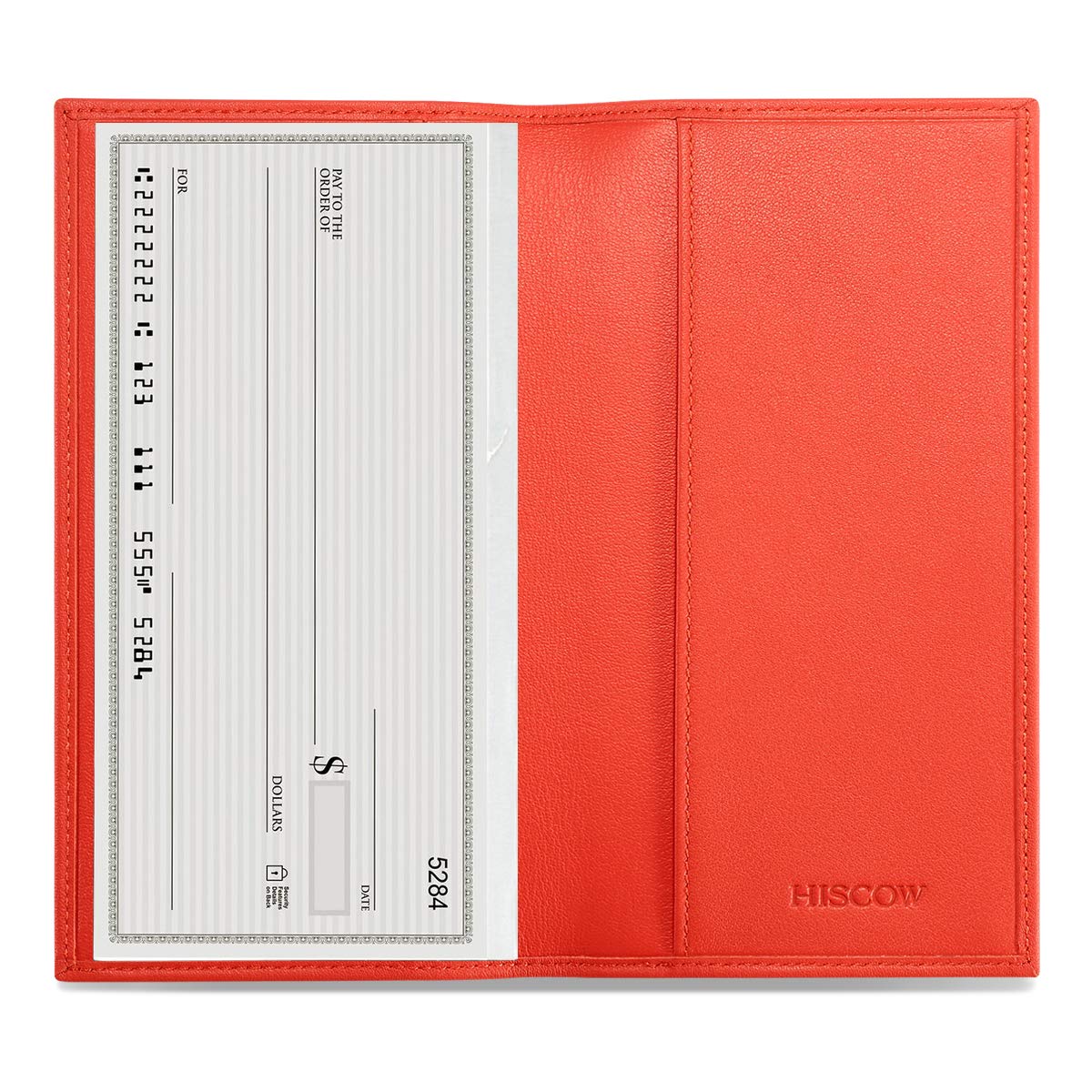 HISCOW Minimalist Checkbook Cover - Full Grain Leather, Premium Scarlet, One Size, Minimalist.