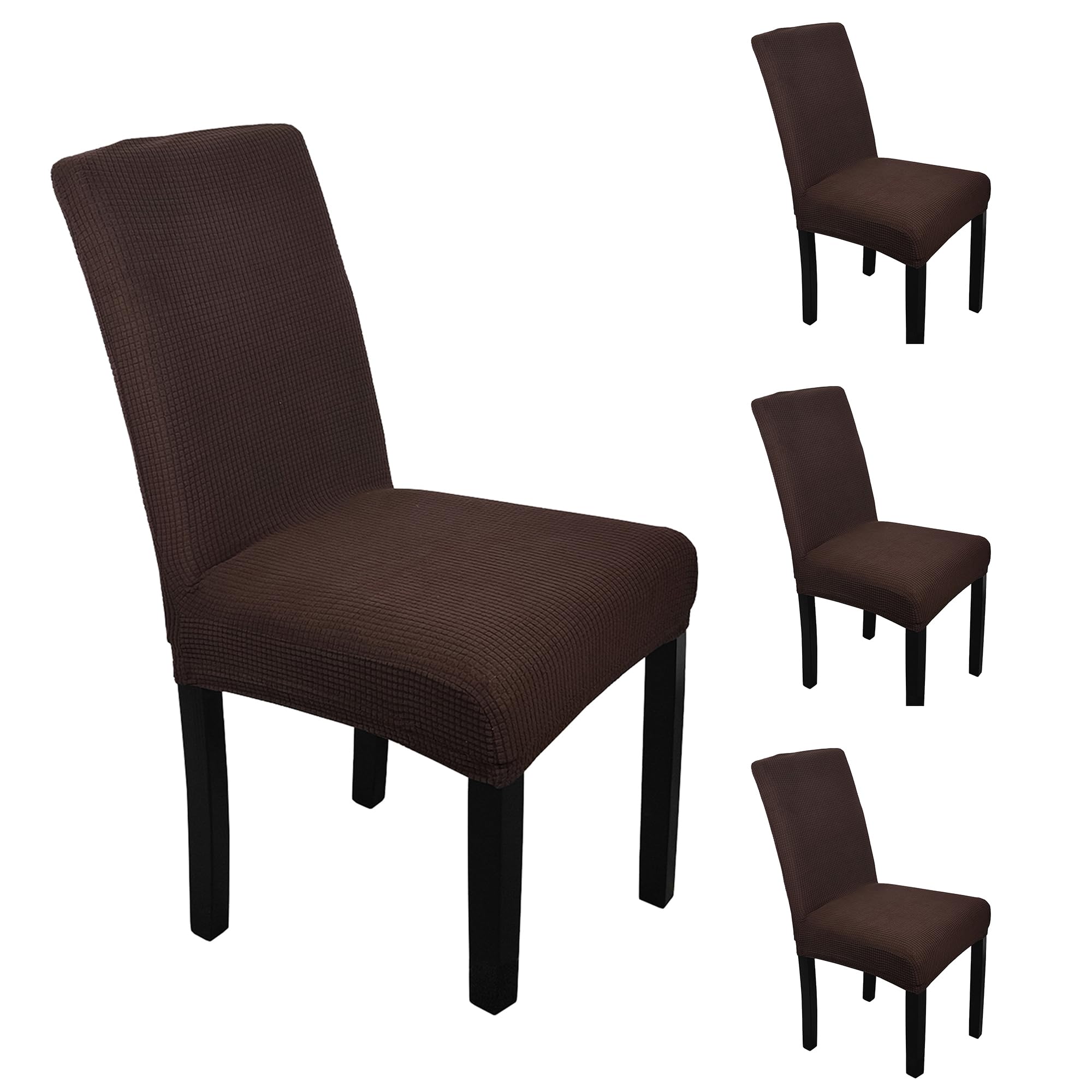 Trimming Shop Velvet Stretch Chair Covers, Spandex Dining Chair Slipcovers, Elastic Removable Washable Chair Seat Covers, Parsons Chair Protectors for Dining Room, Hotel, Wedding, Chocolate, 4pcs