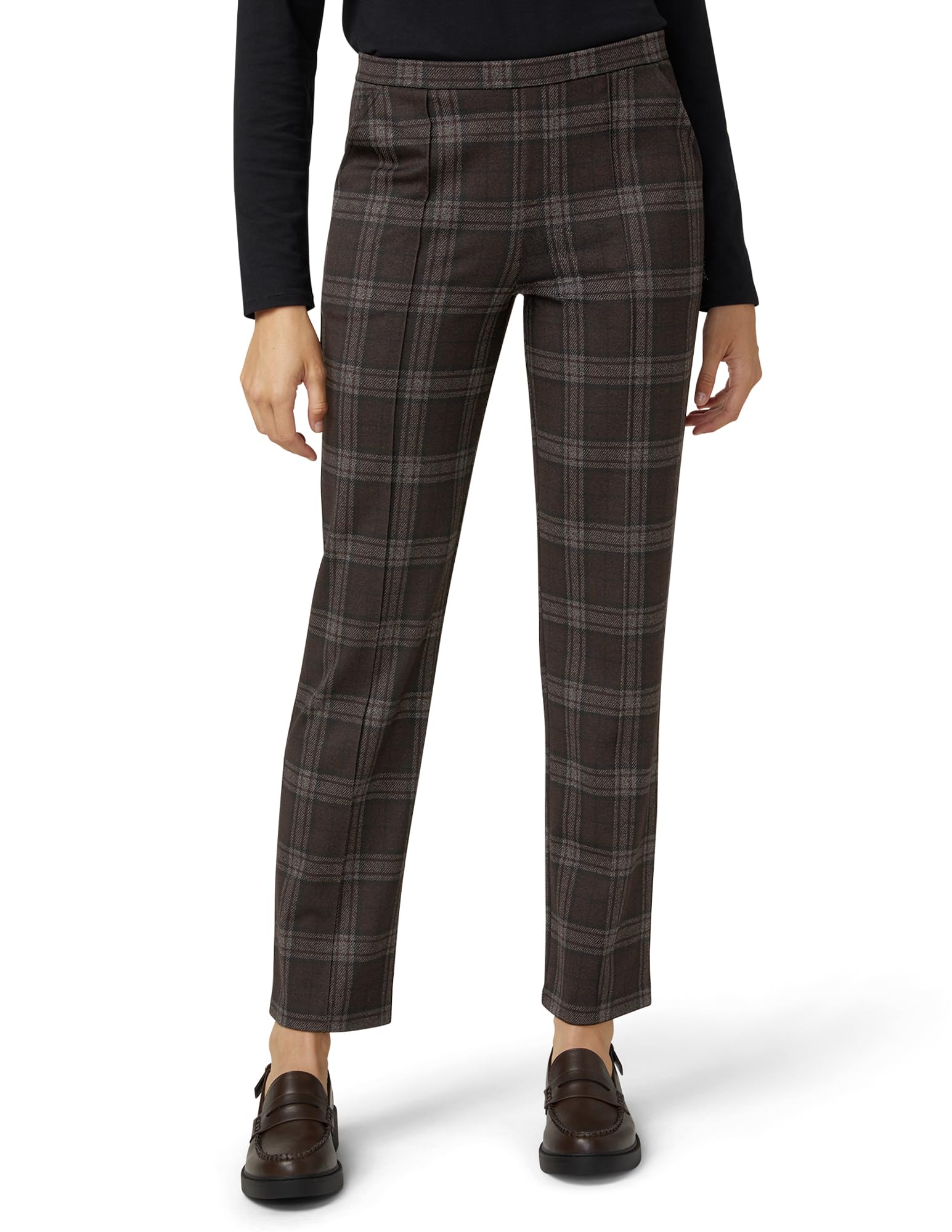 HUE Women’s Pull on Ponte Trouser Leggings, New Brown Plaid, Large