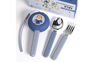 Bentoheaven Kids Travel Utensils with Case, Food-Grade Stainless Steel & BPA-Free Plastic, Travel Kid Cutlery Set, Dishwasher Safe Fork, Spoon & Case, Reusable Flatware, Silverware for Kids (Tiger)