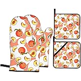 Peach Fruit Oven Mitts and Pot Holders Set of 4, Oven Mittens and Potholders Heat Resistant Gloves for Kitchen Cooking Baking Grilling BBQ