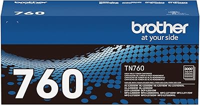 Brother Genuine TN760 High Yield Black Toner Cartridge, (For use with MFC-L2710DW MFC-L2750DW HL-L2350DW HL-L2370DW HL-L2395DW HL-L2390DW DCP-L2550DW Printers)