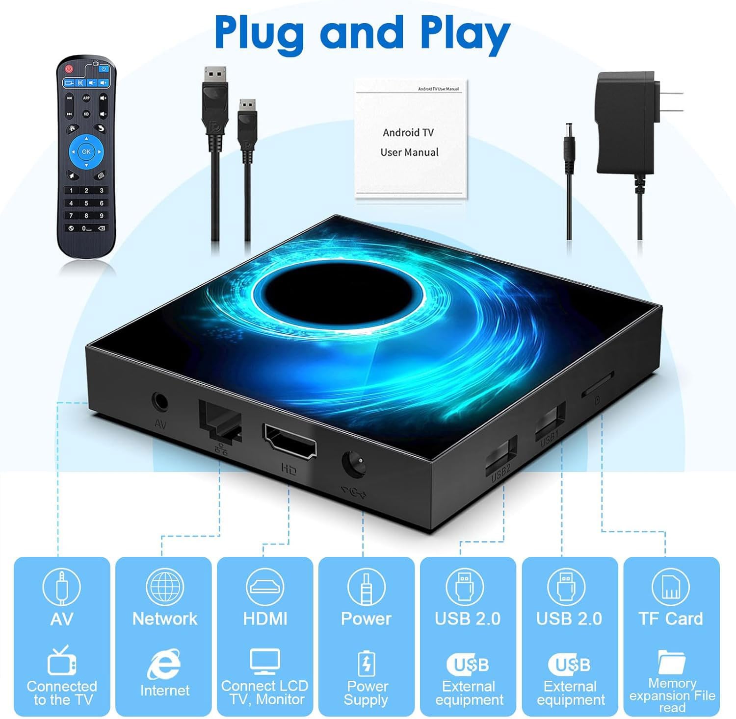 Android TV Box 10.0, Android Box 4GB RAM 32GB ROM, 6K Android Box 4K Allwinner H616 Quad-core Smart TV Box with 2.4G/5G Wi-Fi H.265 6K Ultra HD 3D Bluetooth Smart Box for TV