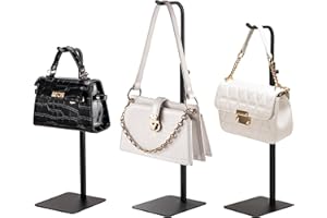 pickpiff 3 Pack Purse Holder Handbag Display Stand: Black Hanger Rack for Bags, Purses, and Wreath, Adjustable Hook Stand for Tabletop, Closet, and Retail Use for Vendors