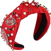 Football Headband for Women Game Day Hair Accessories Football Charm Hairband Sports Crystal Pearl Knotted Headband Game Day Fan Gifts