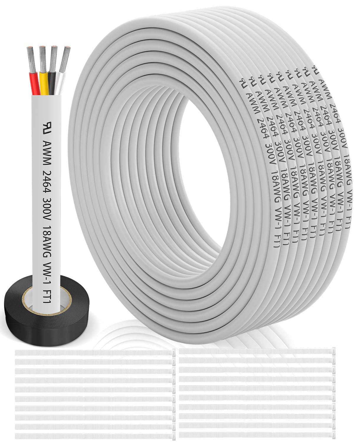 Photo 1 of 18 Gauge Wire 4 Conductor Electrical Wire 100FT, 18 AWG 4 Core Cable Tinned Copper/PVC Flexible/Stranded 18/4 Cord for Automotive, LED Lighting, 12V 24V Low Voltage Cable, Marine etc.