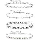 Zeffy Gold Pearl Beaded Bracelet for Women, 14K Gold Plated Jewelry Set With Paperclip Link Chain, Trendy Stack Bracelets
