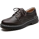 Women's Vintage Oxford Shoe,Perforated Lace-up Round Toe Leather Low Heel Brogues Shoe for Girls Ladies Women