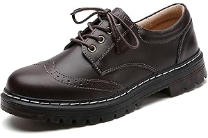 FOVSMO Women's Vintage Oxford Shoe,Perforated Lace-up Round Toe Leather Low Heel Brogues Shoe for Girls Ladies Women