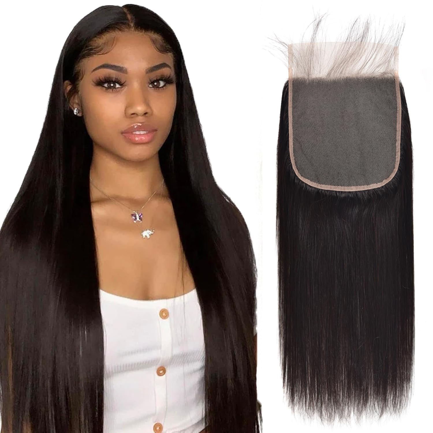 Closure Human Hair 6x6 Transparent Lace Closure Straight Human Hair 100% Unprocessed Brazilian Virgin Hair With Free Part Closure Lace Closure Natural Hair Color Black 20 Inch — image 1