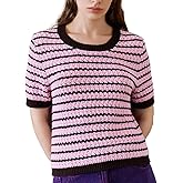 URBAN REVIVO Women's Short Sleeve Sweaters Crewneck Knit Tops Casual Striped 2025 Trendy Soft Summer Blouses