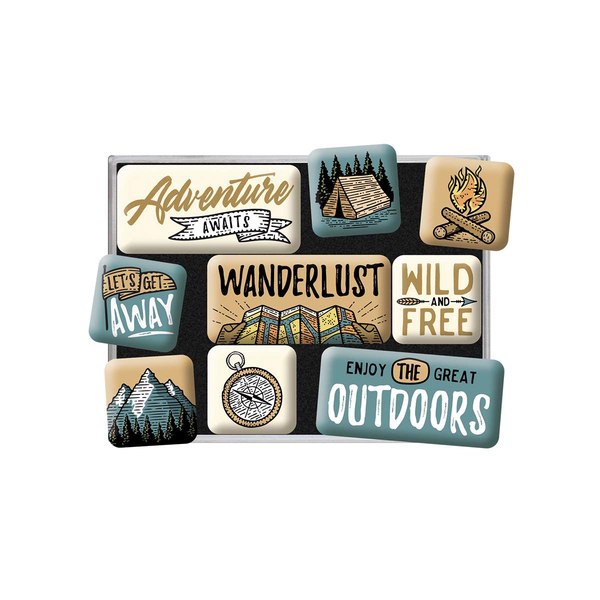 Nostalgic-Art Retro Fridge Magnets 9 Pieces Outdoor Adventure - Gift Idea for Camping Fans Magnet Set for Magnetic Board Vintage Design