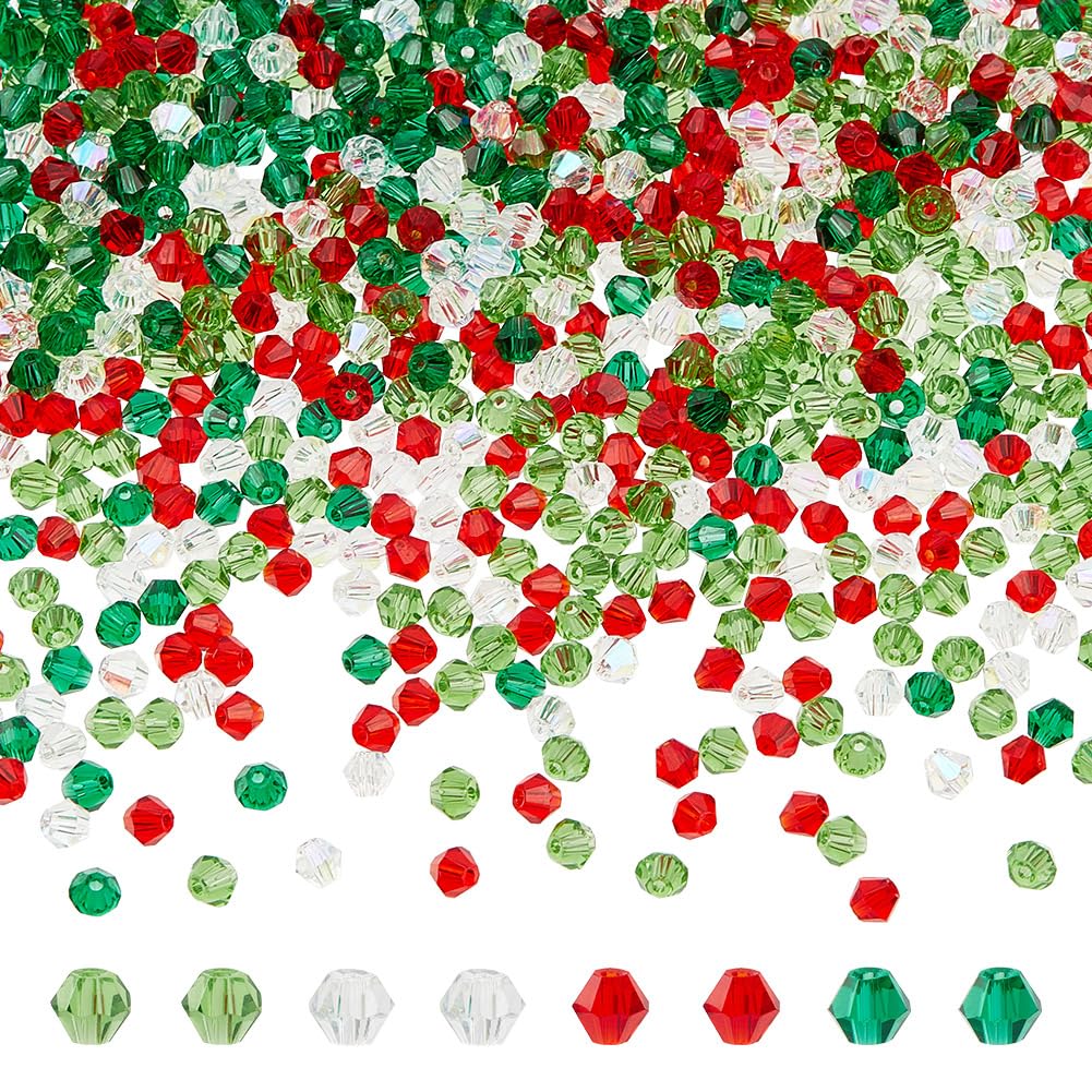 HOBBIESAY 16 Strands 4mm Bicone Glass Beads About 1488 Pcs Bicone Loose Craft Spacer Beads 4 Colors Imitate Austrian Crystal Faceted Beads for Bracelet Necklace Earrings Jewelry Making DIY Hole:1mm