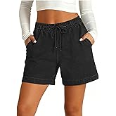 LRMQS Jean Shorts Womens Stretchy High Waisted Lightweight Summer Casual Loose Pull on Trendy Drawstring Denim Shorts