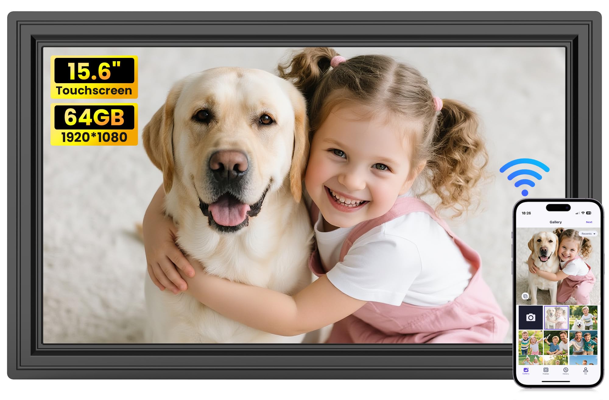 Photo 1 of 64GB Uhale 15.6" Digital Picture Frame, Large WiFi Electronic Photo Frames 1920 x 1080 IPS FHD Touch Screen, Share Photos and Videos Anywhere, Support SD/USB, Best Gifts for Parents and Grandparents
