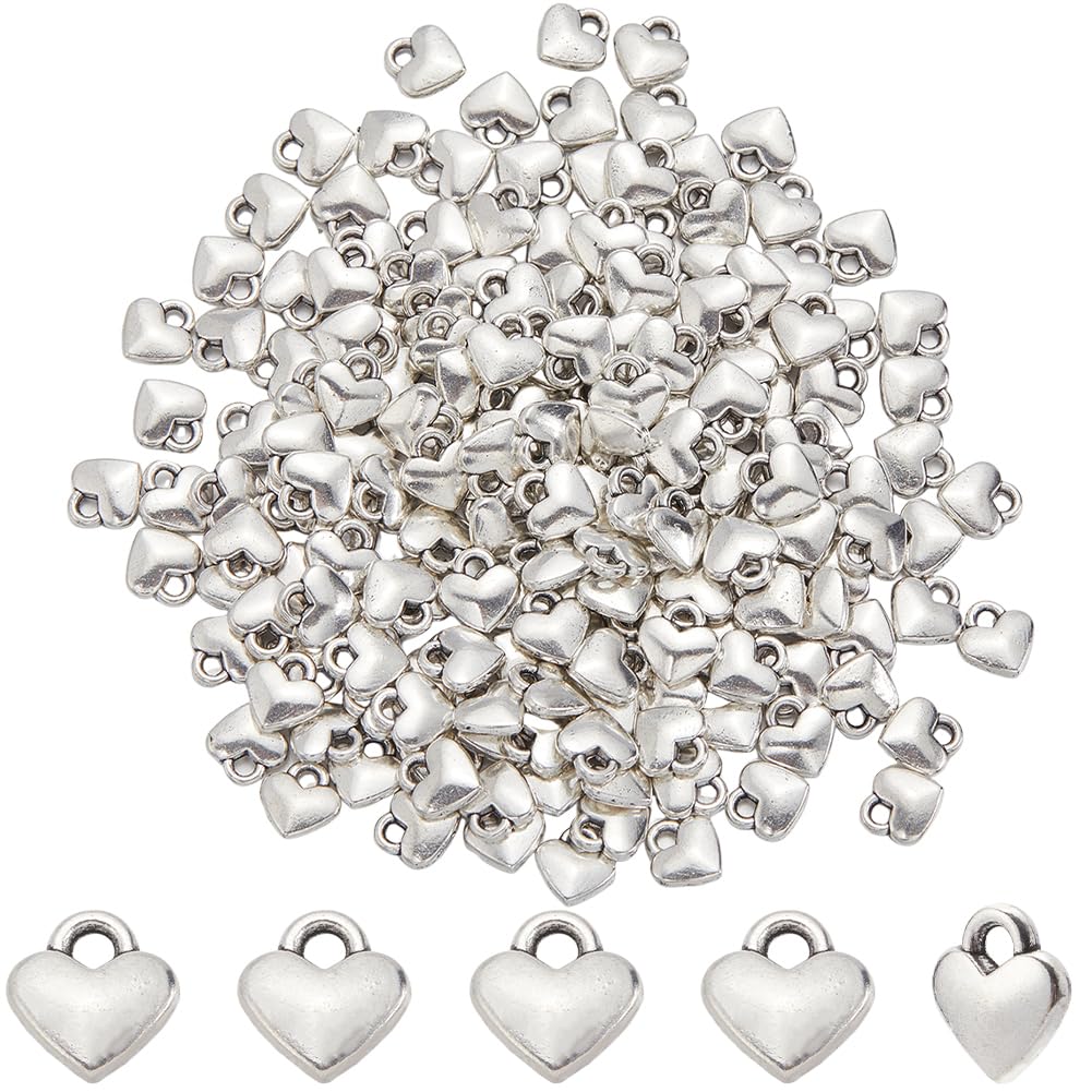 SUNNYCLUE 200Pcs Silver Heart Charms Bulk Mini Tibetan Alloy Metal Valentine's Day Cute Tiny Hearts for Jewellery Making Charms Supplies Accessories Necklace Bracelet DIY Craft