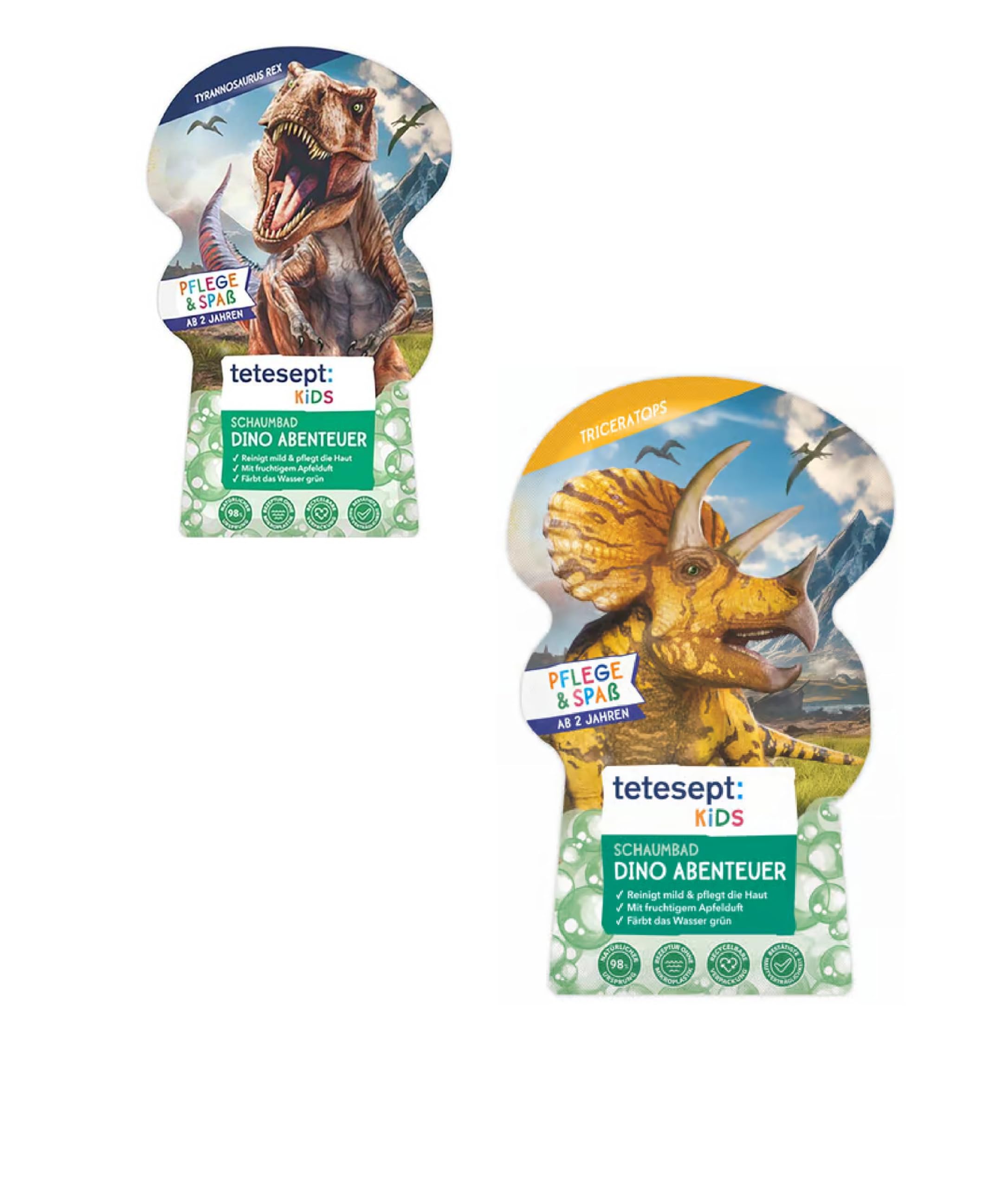 tetesept Kids Bubble Bath Dino Adventure with Fruity Apple Scent and Nourishing Aloe Vera - Dino-Powerful T-Rex World Children's Bath Fun with Bath Foam and Green Water - 1 x 40 ml