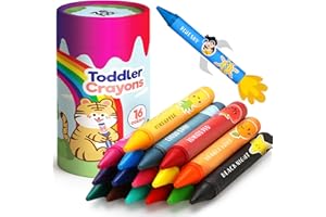 ZENO Crayons Jumbo (16 couleurs) – Non toxiques, lavables, faciles à tenir – Fournitures d'art pour les tout-petits et les en