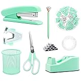 Green Desk Accessories, Pink Office Supplies Set
