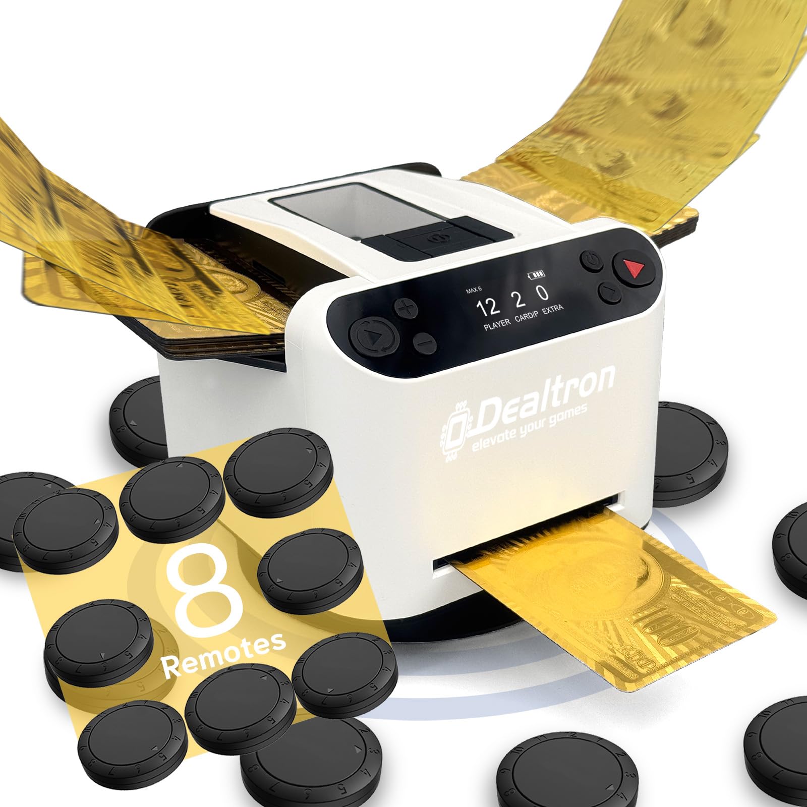 Photo 1 of All-in-One Automatic Card Shuffler and Dealer,with 8 Remotes,Programmable Dealer,Card Shuffler 2 Deck,360° Rotation,Ultra Quiet,Rechargeable,up to 12 Players,for All Card Games (White&Black)