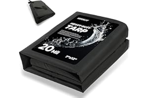 HIRALIY 20 Mil Heavy Duty Waterproof Tarp, 7x12ft Black Tarpaulin with Reinforced Webbing Loops, Multipurpose Oxford Canvas Tarp for Firewood, Roof, Camping, Pool