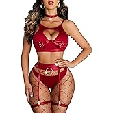 Avidlove Sexy Lingerie Set with Underwire Garter Belt Lingerie Set for Women Bra and Panty 5 Piece with Choker(No Stockings)