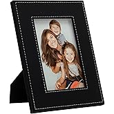 Neil Enterprises Inc. 4" x 6" Black Faux Leather Picture Frame with White Stitching