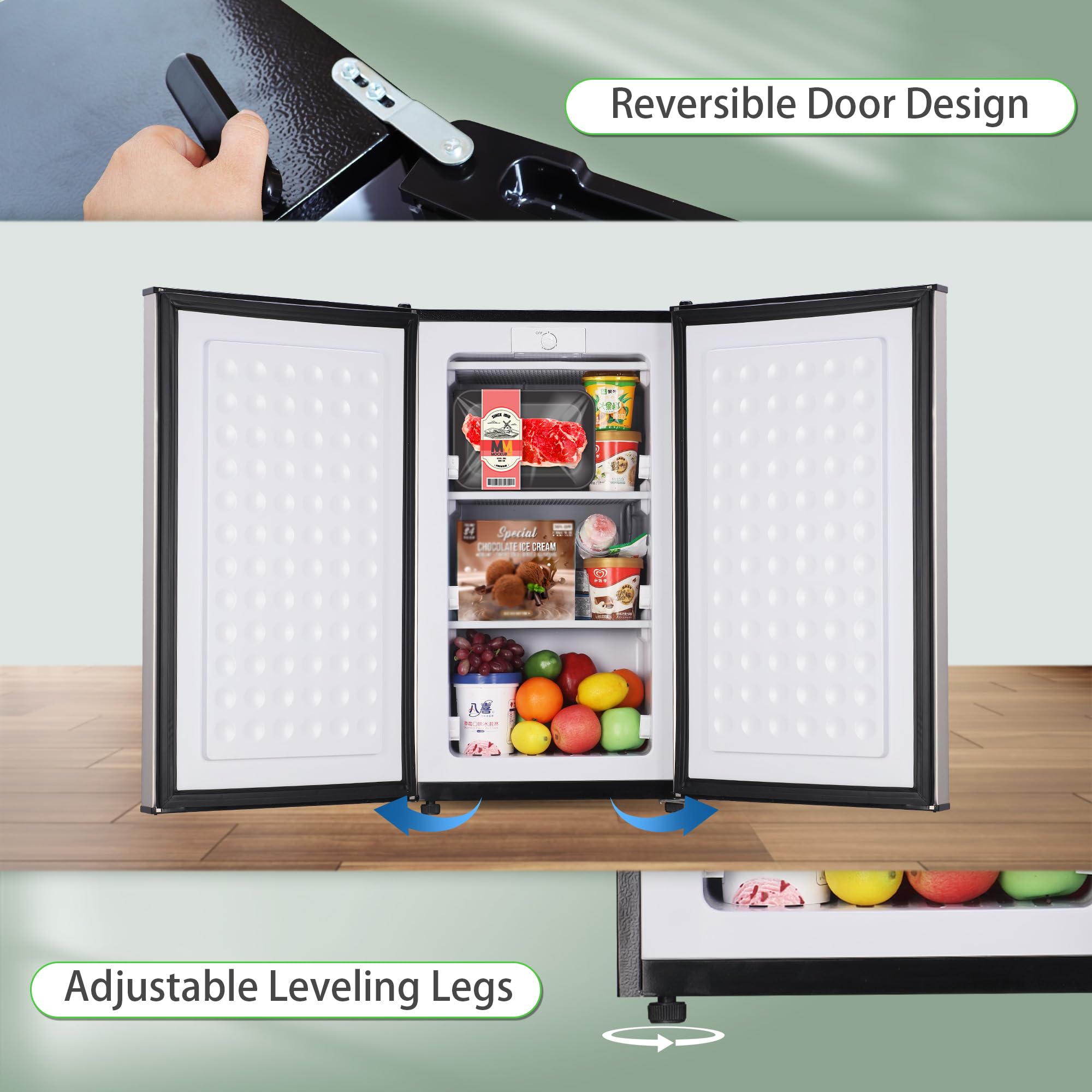 Maine Upright Freezer 3.6 Cu.Ft Mini Freezer with Reversible Stainless Steel Door Freestanding Compact Freezer with 3 Adjustable Thermostat, Small Freezer for Apartment Dorm (Silver)