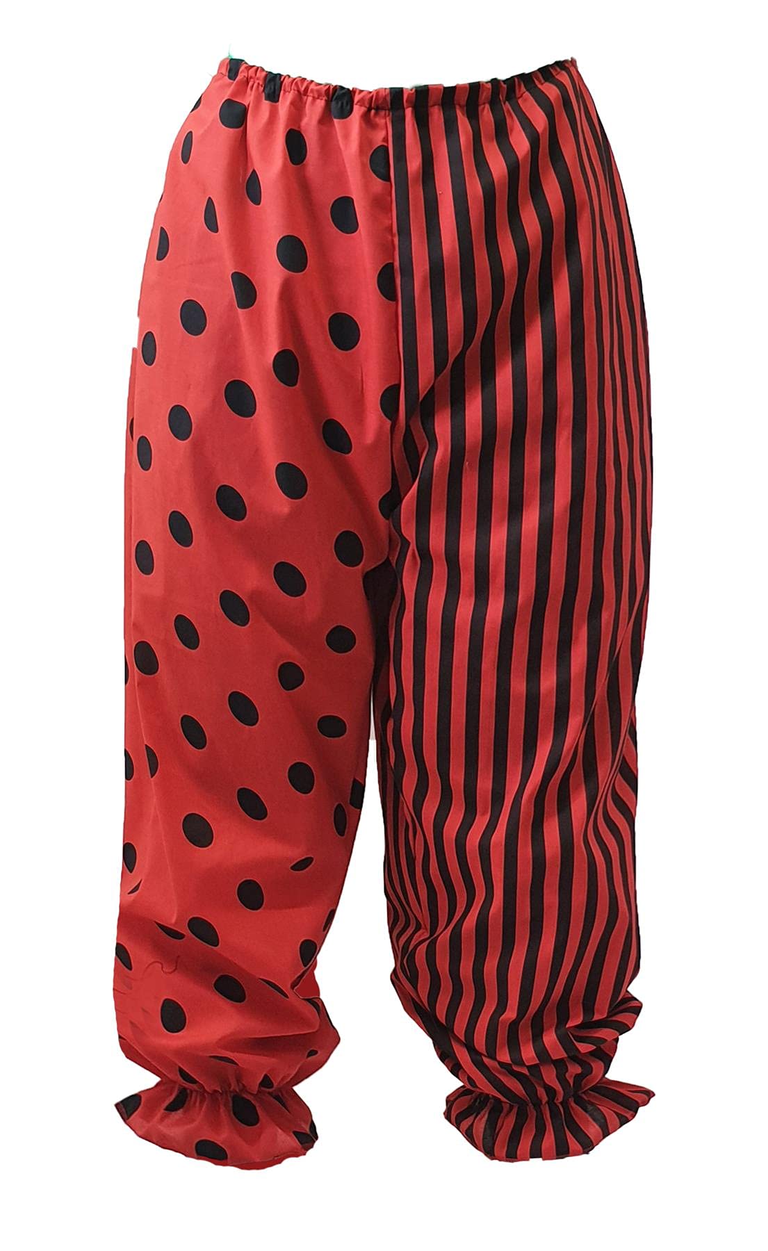 Adults Red & Black Two Tone Polka Dot Stripe Circus Clown Pants Bloomers Halloween Fancy Dress [L-XL]