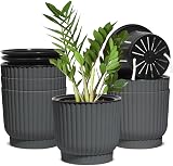 T4U 6 Pack 15cm Self Watering Indoor Plant Pots Grey Plastic