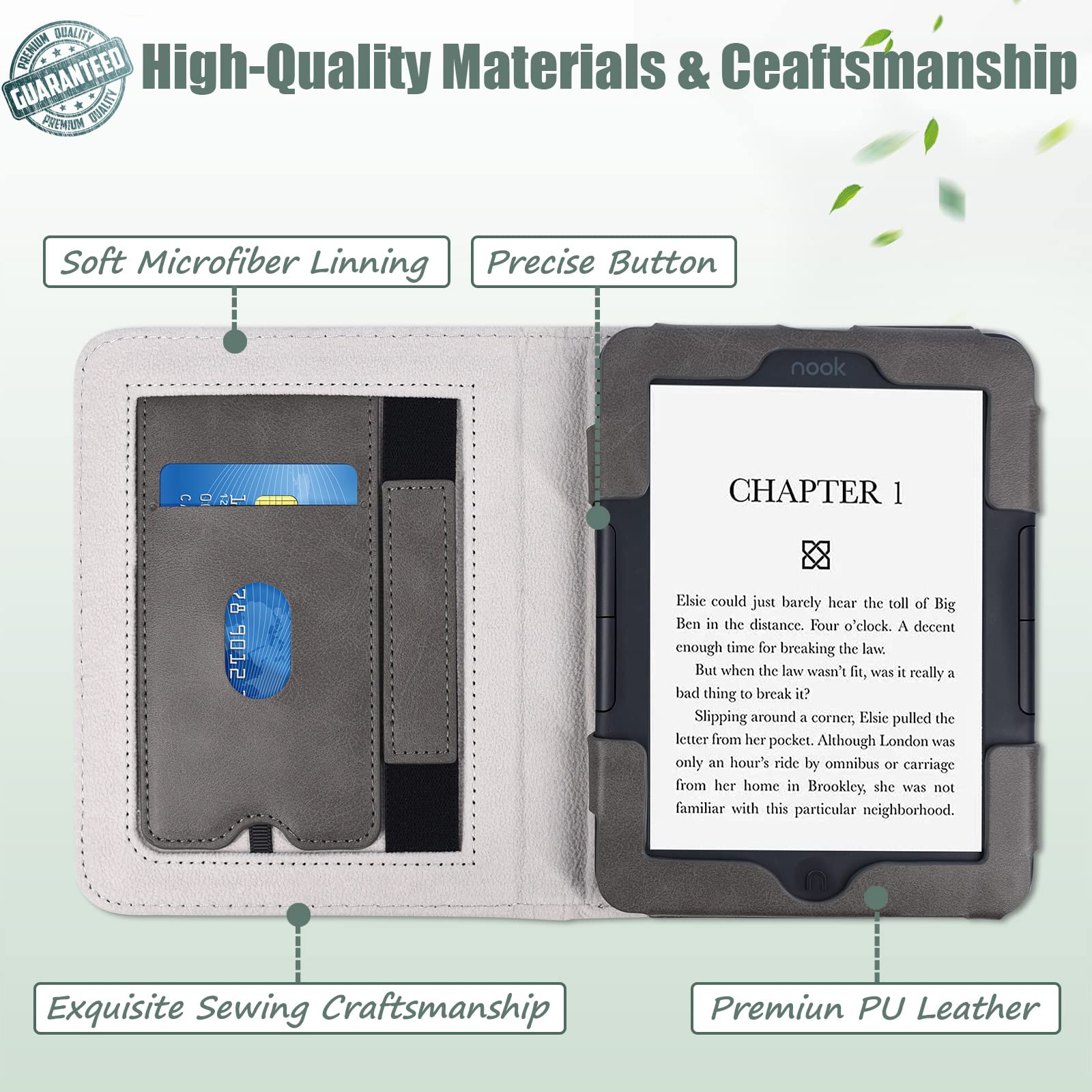 ACdream Case for Nook Glowlight 4 2021 / Nook GlowLight 4e 2022, Hands Free Stand Protective Durable Premium PU Leather Cover with Magnet Closure, Hand Strap, Card Slot,Grey