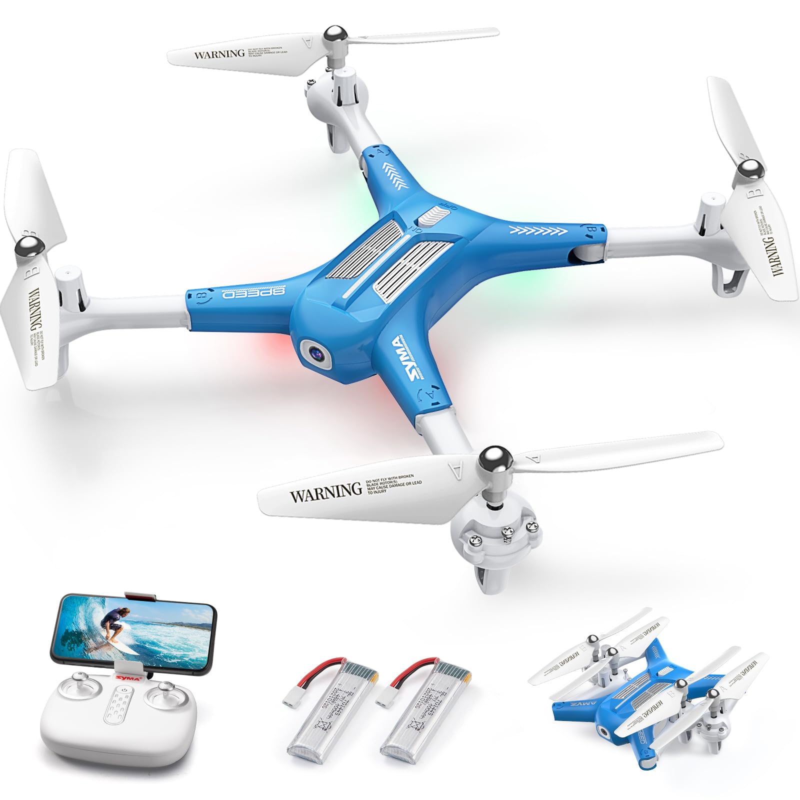 Photo 1 of SYMA X600W Drone with 1080P Camera for Kids Adults, Remote Control Toys Gifts for Boys Girls with Headless Mode, Altitude Hold, Gravity Control, One Key Start, 3D Flips 2 Batteries, Blue