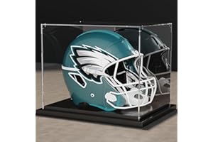 Xiomot Football Helmet Display Case Full Size with Mirror Back and Black Metal Grooved Base Stackable Dustproof Clear Acrylic Display Case for Basketball Sports Memorabilia