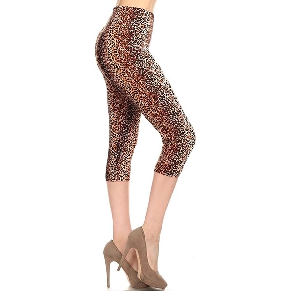 JJ-GOGO Faux Leather High Waist Leggings - Brown Leopard Print, Control Top, Stretchy & Full Length