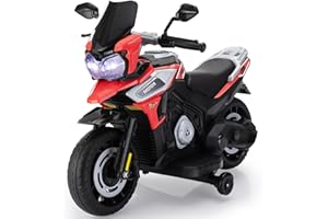 TOBBI Kids Motorcycle Electric Dirt Bike Toddler Motorcycle with Training Wheels 12V Ride on Toys Battery Powered Motor Bike w/Music Headlights for Children, Red