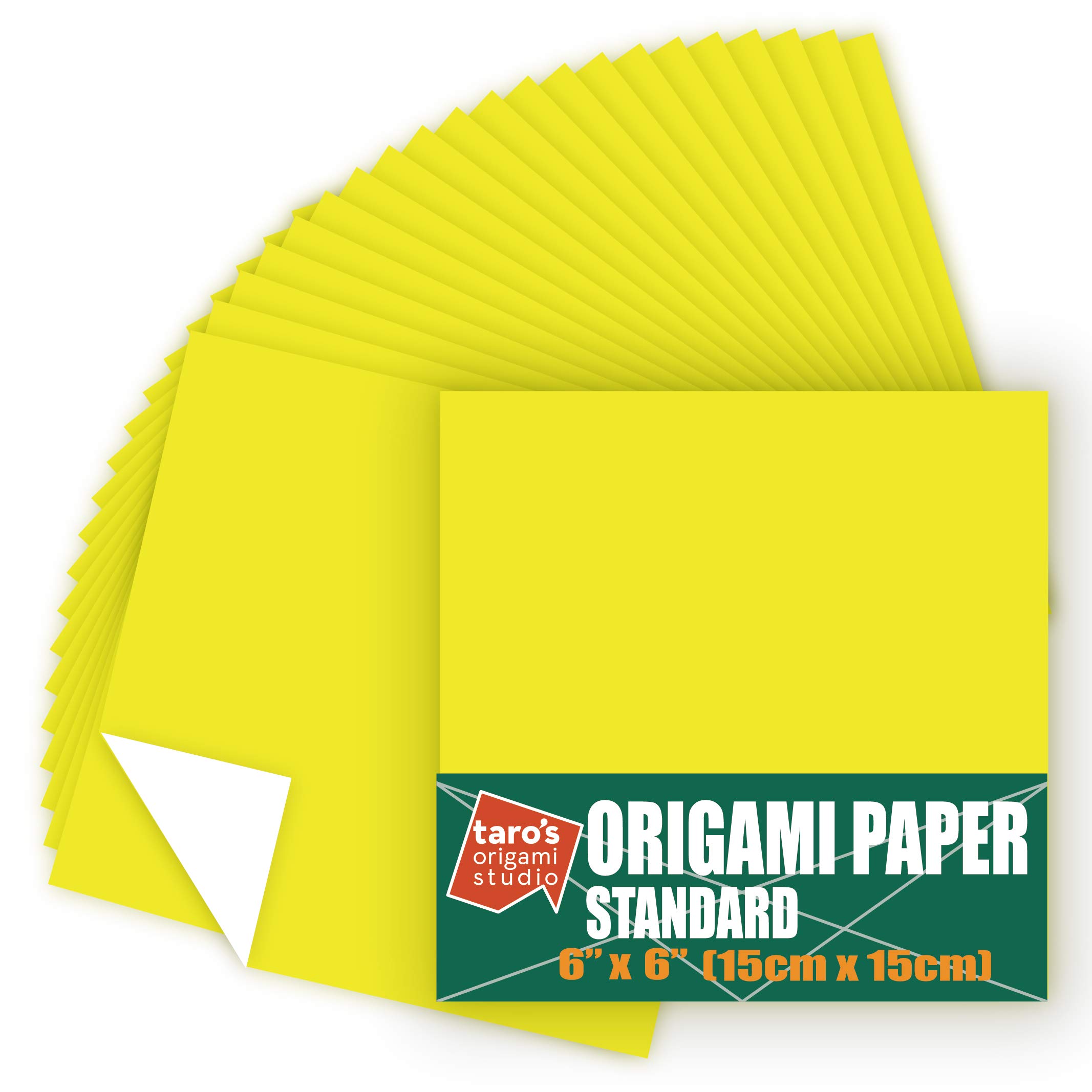 [Taro's Origami Studio] Standard 6 Inch One Sided Single Color (Yellow) 50 Sheets (All Same Color) Square Easy Fold Premium Japanese Paper for Beginner (Made in Japan)