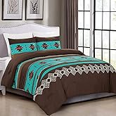 3 Piece Western comforter Southwestern Native American Design Comforter Set Multicolor Teal Coffee Brown Embroidered Queen Size Navajo western Bedding Sets queen- Makala (Queen)