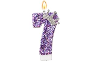 AKURIEEY Birthday Number Candles,Purple Crown Birthday Candles for Cake,Glitter Number 7 Candle Cake Topper with Sequins for Anniversary Celebrations Supplies (Number 7)